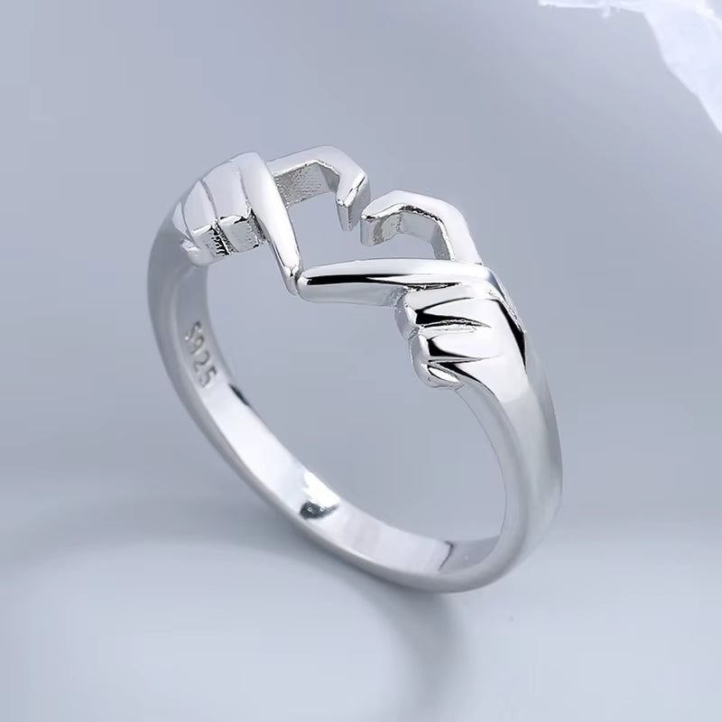 Romantic Love Hand Heart Ring Creative Palm Love Gesture Finger Rings Lover Couple Engagement Wedding Party Jewelry Gifts