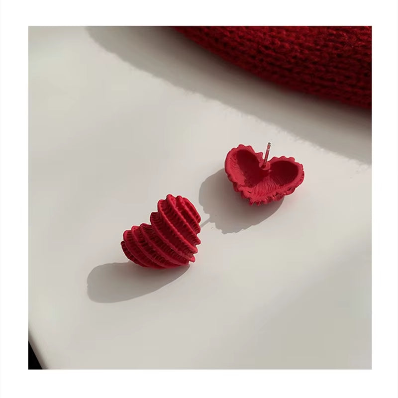 Red Heart Stud Earrings for Women - Trendy Korean and Japanese Romantic Jewelry Gift for Couples