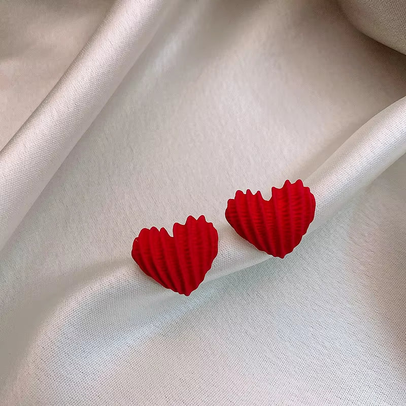 Red Heart Stud Earrings for Women - Trendy Korean and Japanese Romantic Jewelry Gift for Couples