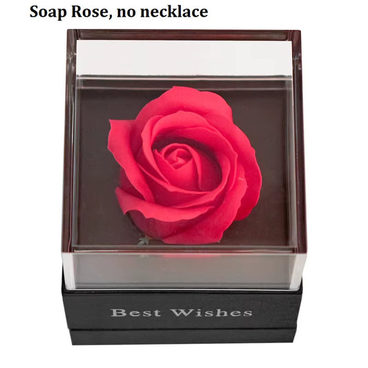 Eternal Rose Jewelry Box Preserved Flower Ring Storage Case with Necklace Forever Love Birthday Anniversary Gift for Girls Women