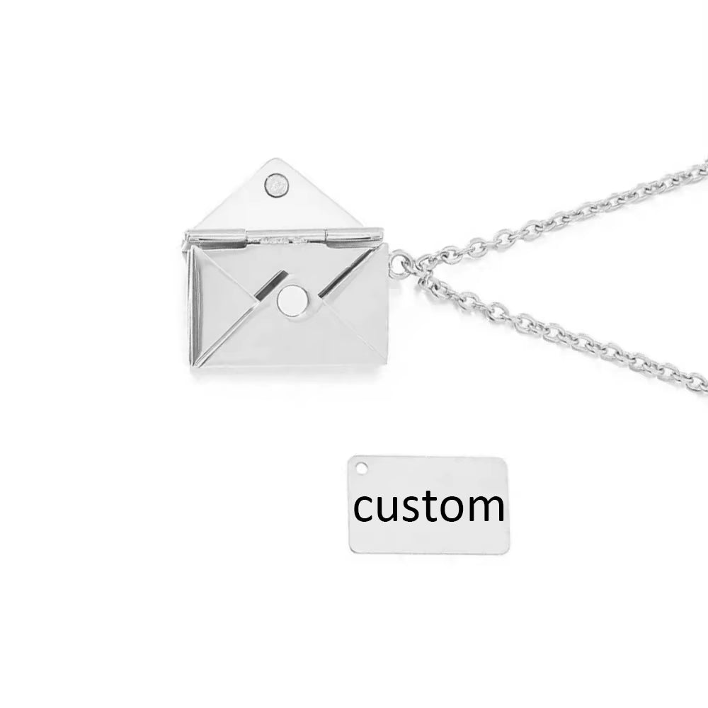 Envelope Locket Customized Stainless Steel Necklace Love You Secret Message Love Letter Pendant Necklace for Girl Gifts Jewelry