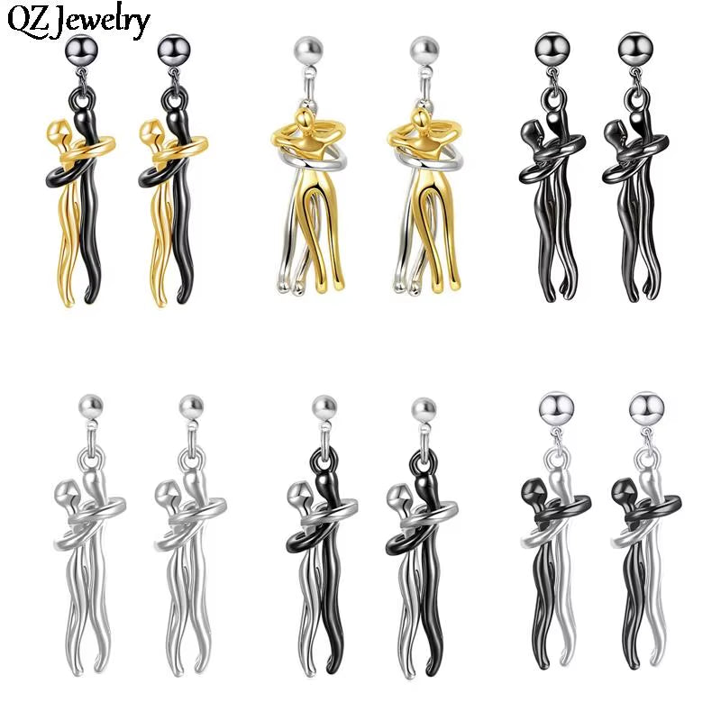 Couple Hugging Pendant Earring Long Distance Relationship Couple Hug Dangle Earring for Women Men Couple Love Witness Jewelry