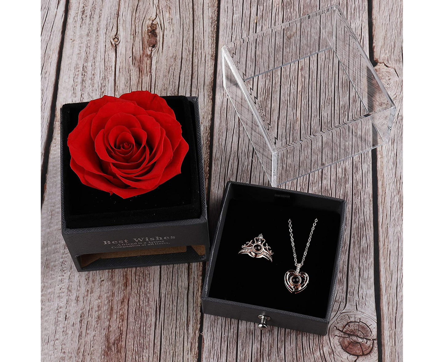 Preserved Real Rose Gift Box Enchanted Rose with I Love You Necklace