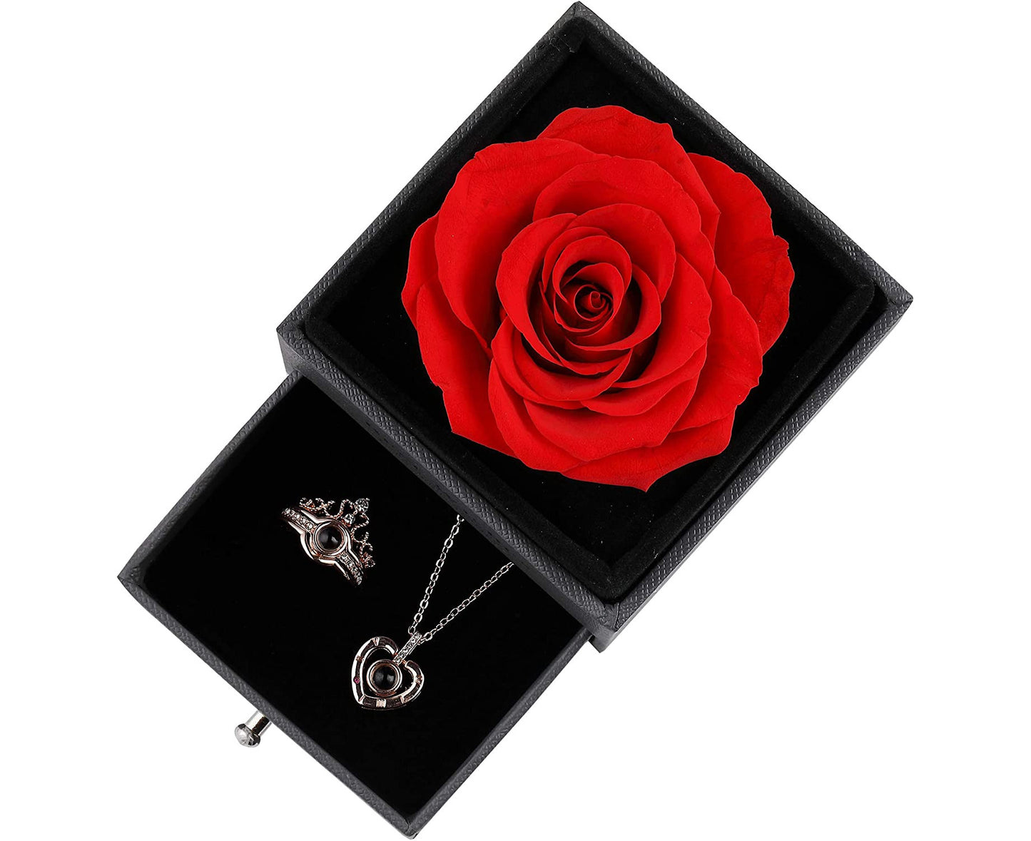 Preserved Real Rose Gift Box Enchanted Rose with I Love You Necklace