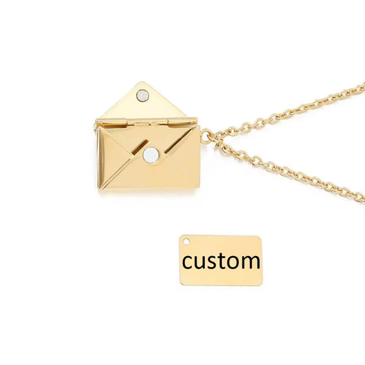 Envelope Locket Customized Stainless Steel Necklace Love You Secret Message Love Letter Pendant Necklace for Girl Gifts Jewelry