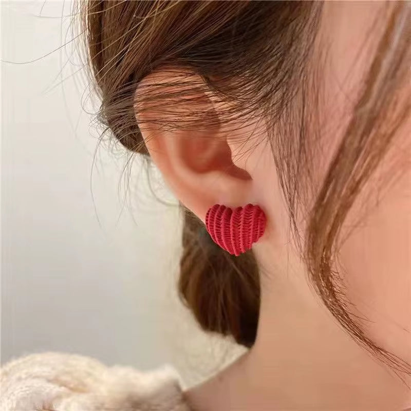 Red Heart Stud Earrings for Women - Trendy Korean and Japanese Romantic Jewelry Gift for Couples