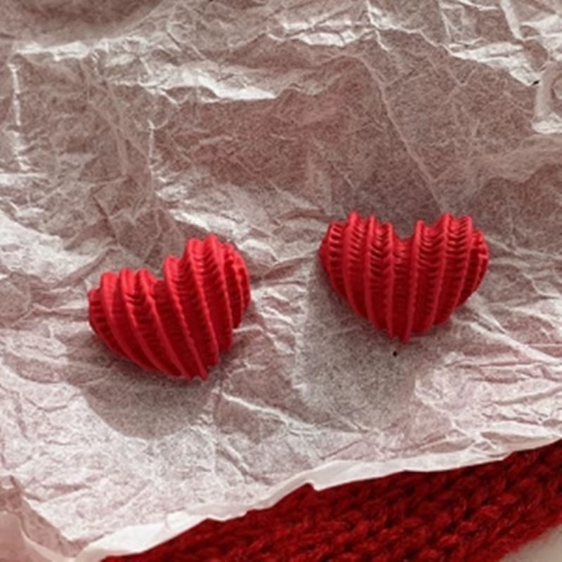 Red Heart Stud Earrings for Women - Trendy Korean and Japanese Romantic Jewelry Gift for Couples