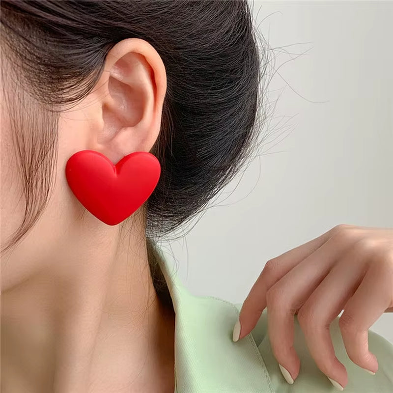 Red Heart Stud Earrings for Women - Trendy Korean and Japanese Romantic Jewelry Gift for Couples